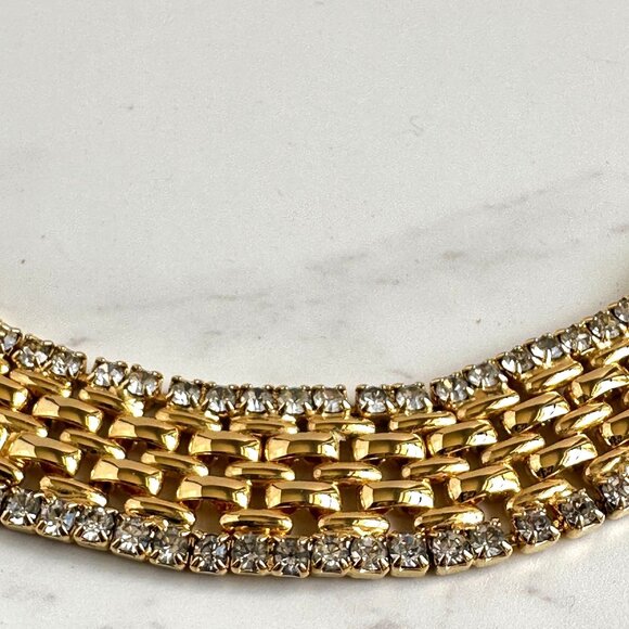 Kenneth Jay Lane Gold Rhinestone Choker Vintage Necklace Signed KJL - Picture 6 of 11